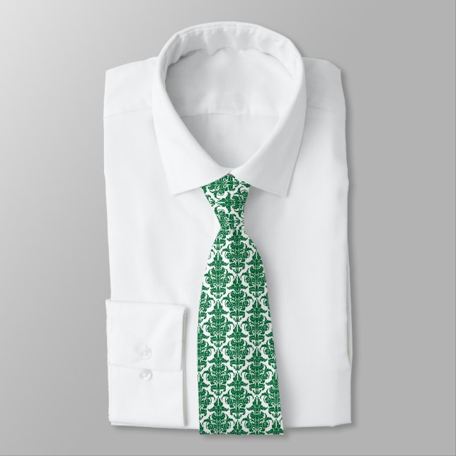 Damask - Forest Green on White Tie (Tied)