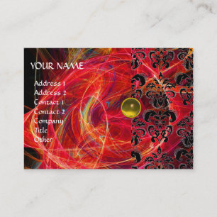 DAMASK FRACTAL MONOGRAM yellow red fuchsia Business Card