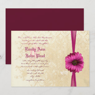 Damask Fuchsia Gerber Daisy Wedding Invitation