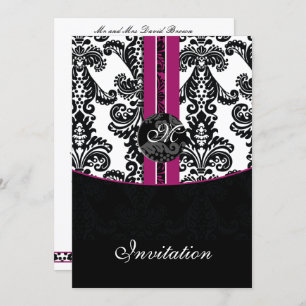damask fuchsia wedding invitation