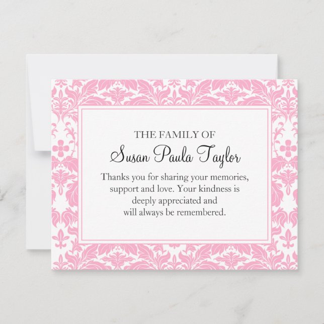 Damask Funeral Note Card Flat Bereavement Note (Front)