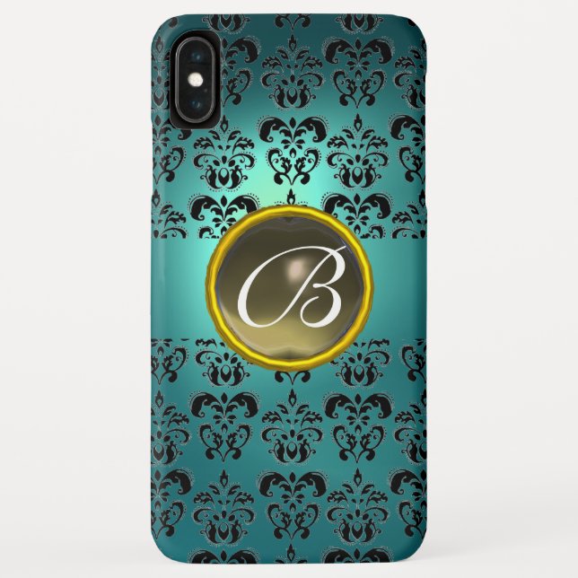 DAMASK GEM MONOGRAM blue black grey Case-Mate iPhone Case (Back)