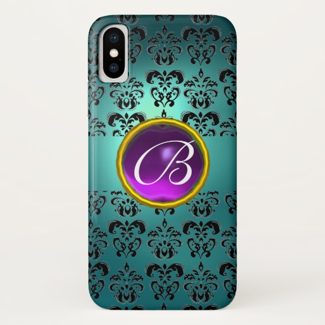 DAMASK GEM MONOGRAM blue black purple Case-Mate iPhone Case (Back)