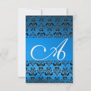 DAMASK GEM MONOGRAM blue rsvp ice Invitation