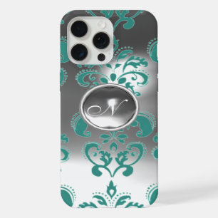 DAMASK GEM MONOGRAM blue white iPhone 15 Pro Max Case
