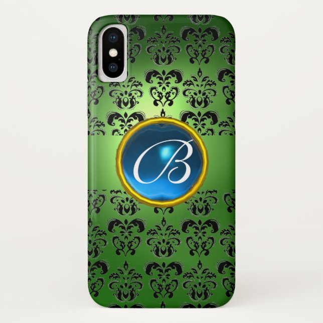 DAMASK GEM MONOGRAM green black blue Case-Mate iPhone Case (Back)
