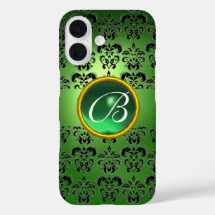 DAMASK GEM MONOGRAM green black iPhone 16 Case