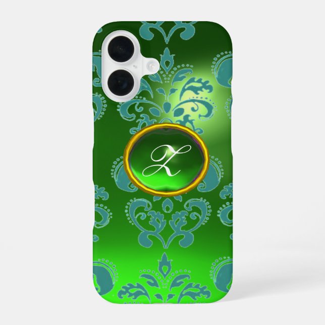 DAMASK GEM MONOGRAM green iPhone 16 Case (Back)