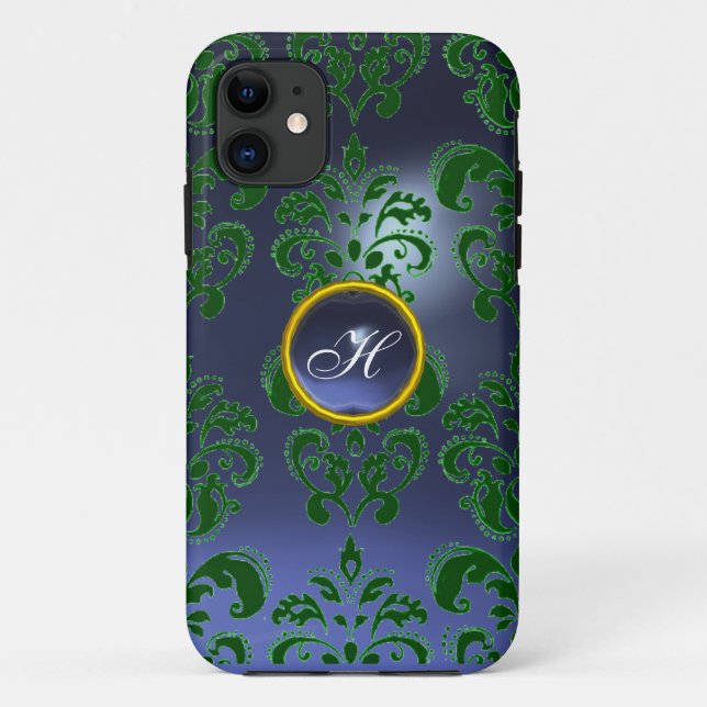 DAMASK GEM MONOGRAM green purple dark Case-Mate iPhone Case (Back)