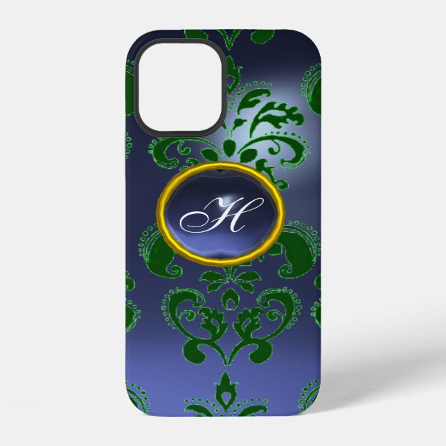 DAMASK GEM MONOGRAM green purple dark iPhone Case (Back)