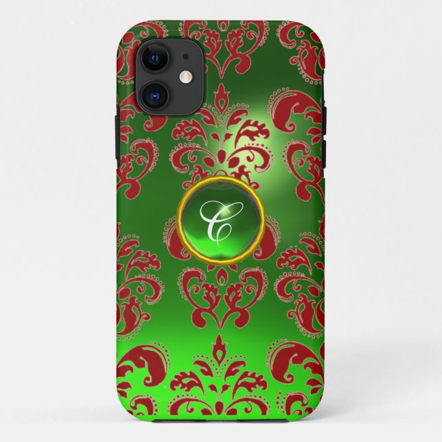DAMASK GEM MONOGRAM green red Case-Mate iPhone Case (Back)