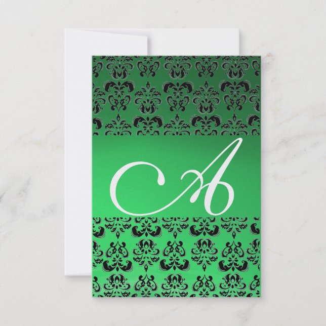 DAMASK GEM MONOGRAM green rsvp ice Invitation (Front)