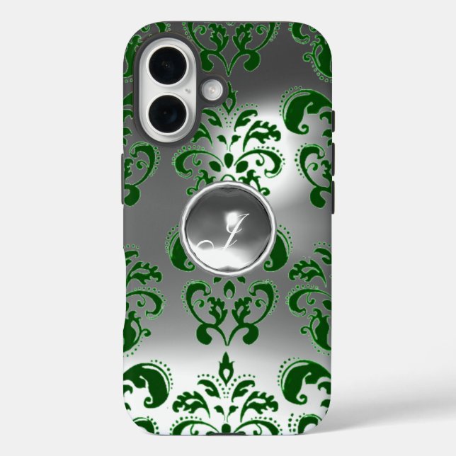 DAMASK GEM MONOGRAM green white Case-Mate iPhone Case (Back)