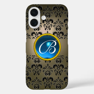 DAMASK GEM MONOGRAM grey black blue iPhone 16 Case
