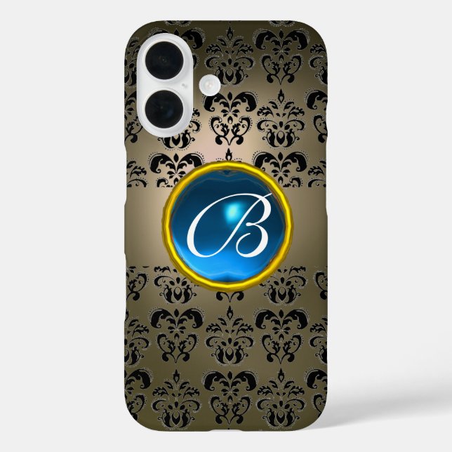 DAMASK GEM MONOGRAM grey black blue Case-Mate iPhone Case (Back)