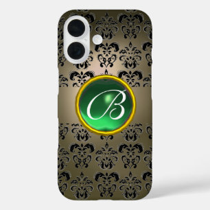 DAMASK GEM MONOGRAM grey black green iPhone 16 Case
