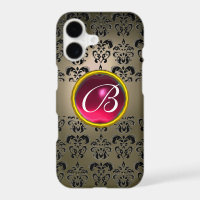 DAMASK GEM MONOGRAM grey black pink fuchsia