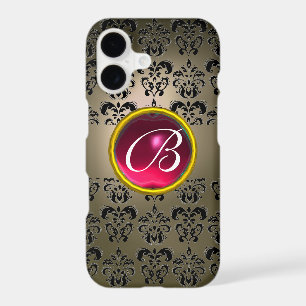 DAMASK GEM MONOGRAM grey black pink fuchsia