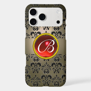 DAMASK GEM MONOGRAM grey black red