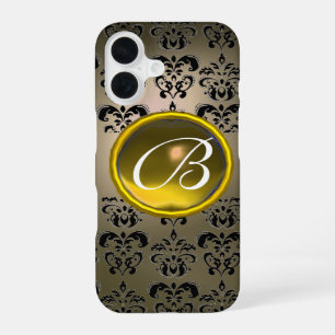DAMASK GEM MONOGRAM grey black yellow iPhone 16 Case