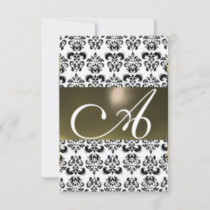 DAMASK GEM MONOGRAM grey white rsvp Invitation