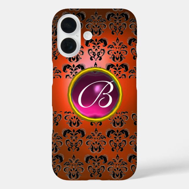 DAMASK GEM MONOGRAM orange black pink Case-Mate iPhone Case (Back)