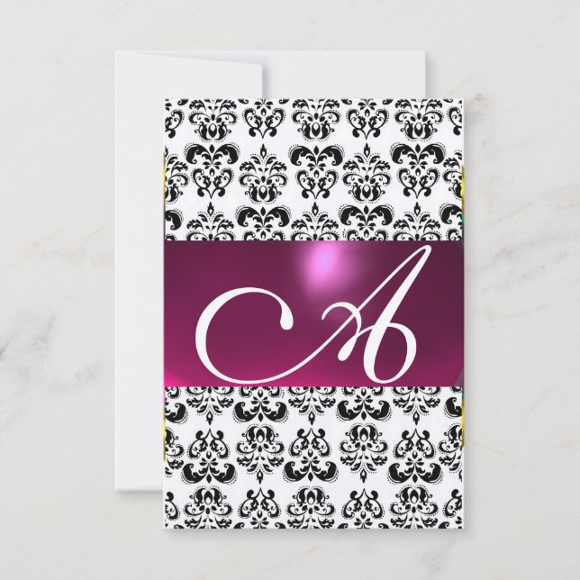 DAMASK GEM MONOGRAM pink rsvp gold Invitation (Front)