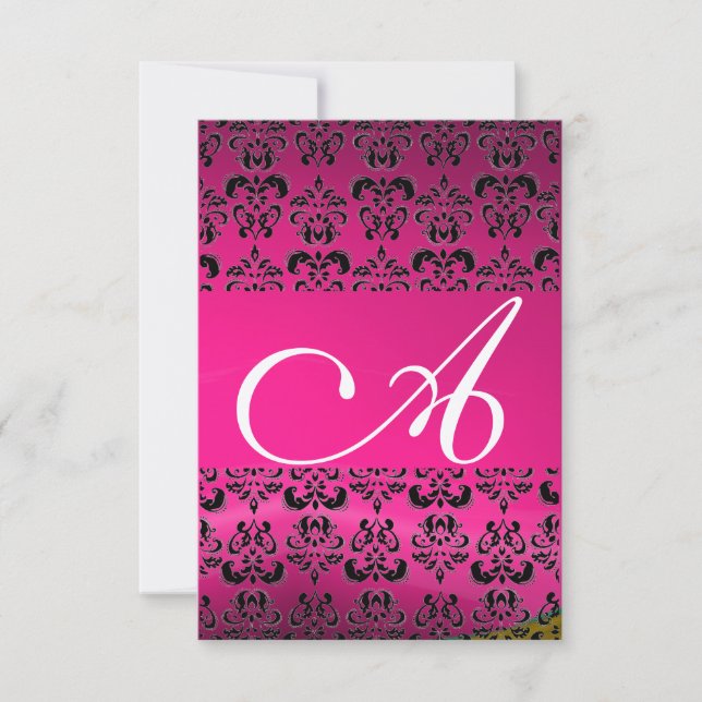 DAMASK GEM MONOGRAM pink rsvp Invitation (Front)