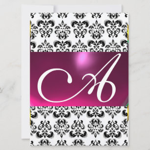 DAMASK GEM MONOGRAM pink white Invitation