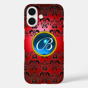 DAMASK GEM MONOGRAM red black blue iPhone 16 Case