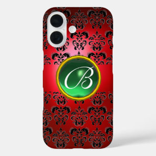 DAMASK GEM MONOGRAM red black green iPhone 16 Case