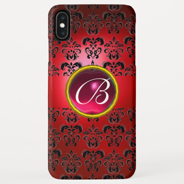 DAMASK GEM MONOGRAM red black orange Case-Mate iPhone Case (Back)