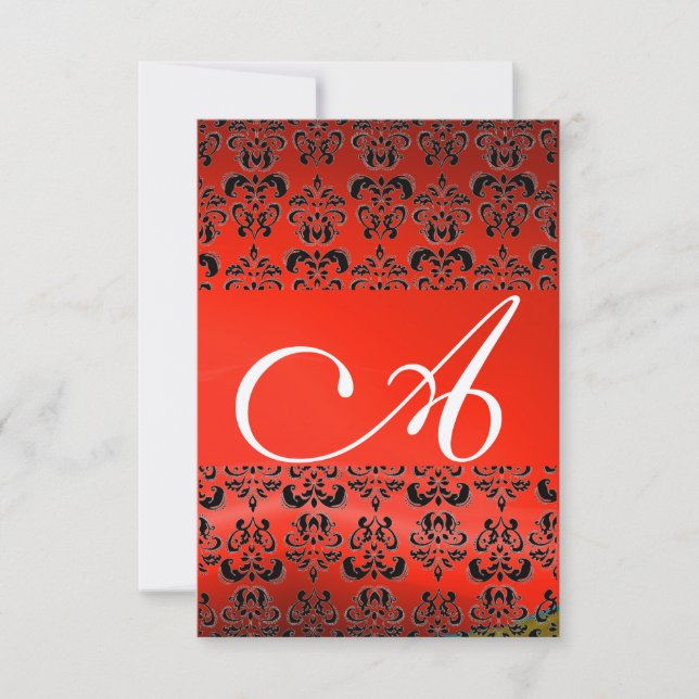 DAMASK GEM MONOGRAM red rsvp gold Invitation (Front)