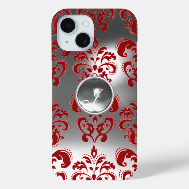 DAMASK GEM MONOGRAM red white Case-Mate iPhone Case (Back)
