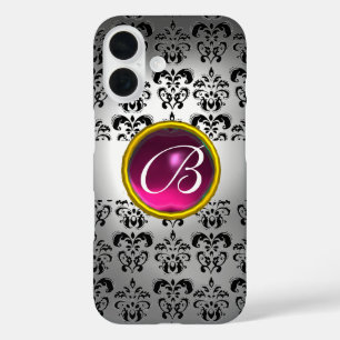 DAMASK GEM MONOGRAM white black pink iPhone 16 Case