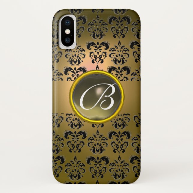 DAMASK GEM MONOGRAM yellow black grey Case-Mate iPhone Case (Back)