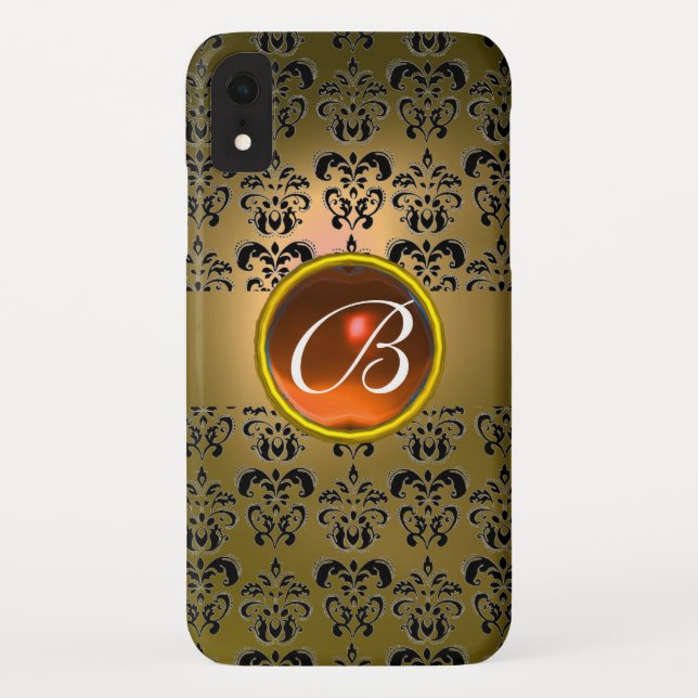 DAMASK GEM MONOGRAM yellow black orange Case-Mate iPhone Case (Back)