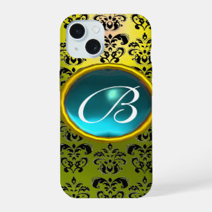 DAMASK GEM MONOGRAM yellow blue aquamarine iPhone 15 Case