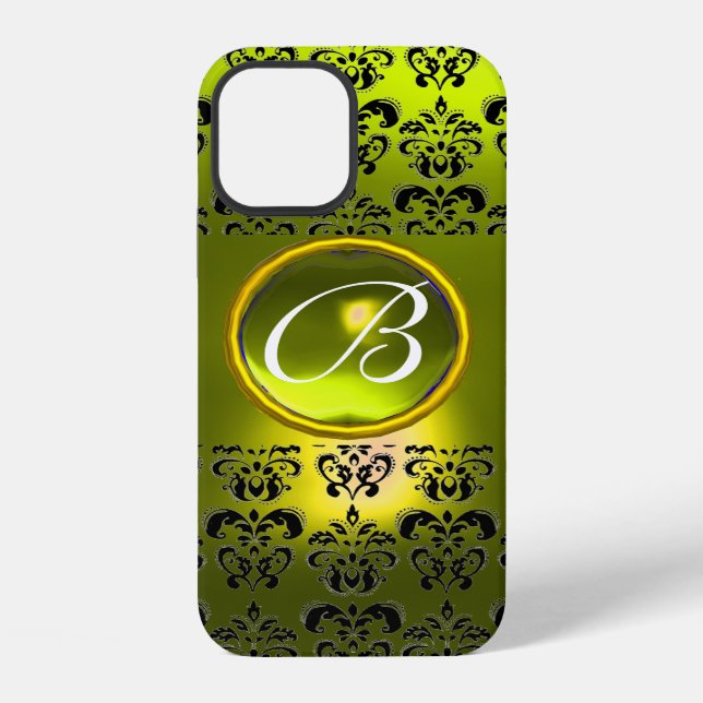 DAMASK GEM MONOGRAM Yellow iPhone Case (Back)