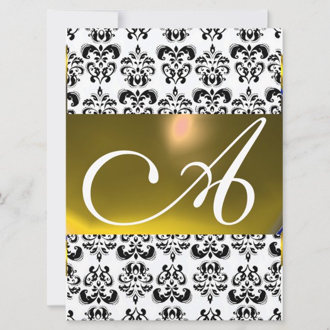 DAMASK GEM MONOGRAM yellow white Invitation (Front)