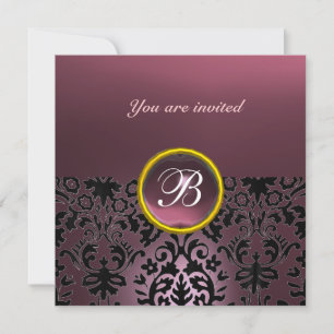 DAMASK GEM STONE MONOGRAM amethyst purple dark Invitation