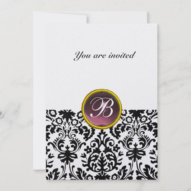 DAMASK GEM STONE MONOGRAM amethyst purple ice Invitation (Front)