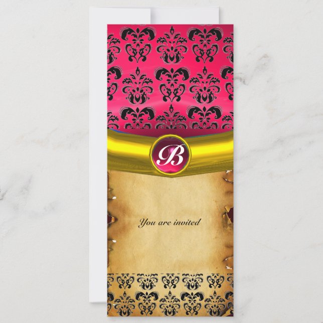 DAMASK GEM STONE MONOGRAM ,brown parchment Invitation (Front)