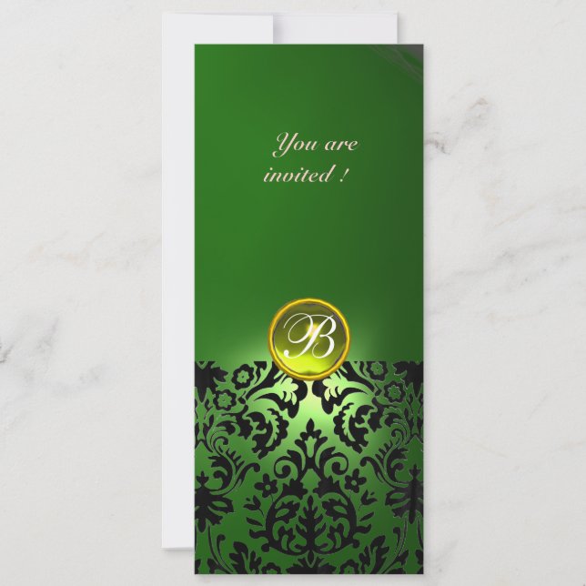 DAMASK GEM STONE MONOGRAM green yellow Invitation (Front)