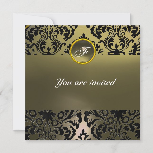 DAMASK GEM STONE MONOGRAM grey Invitation (Front)