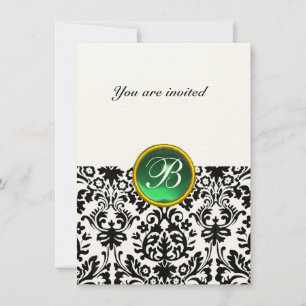 DAMASK GEM STONE MONOGRAM jade green felt rsvp Invitation