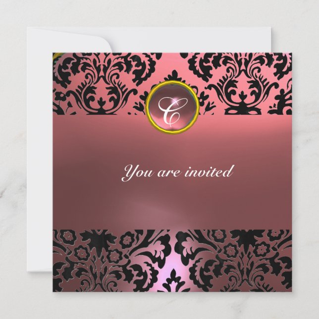 DAMASK GEM STONE MONOGRAM pink Invitation (Front)