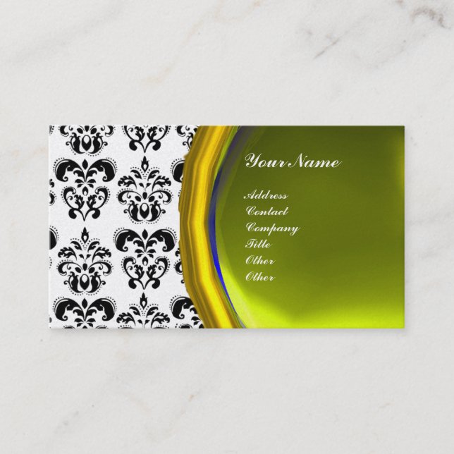 DAMASK GEM STONE MONOGRAM, platinum Business Card (Front)
