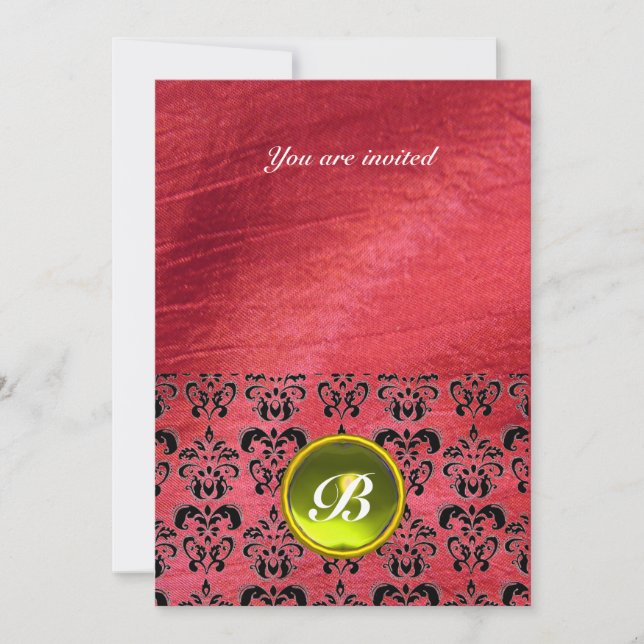 DAMASK GEM STONE MONOGRAM purple silk Invitation (Front)