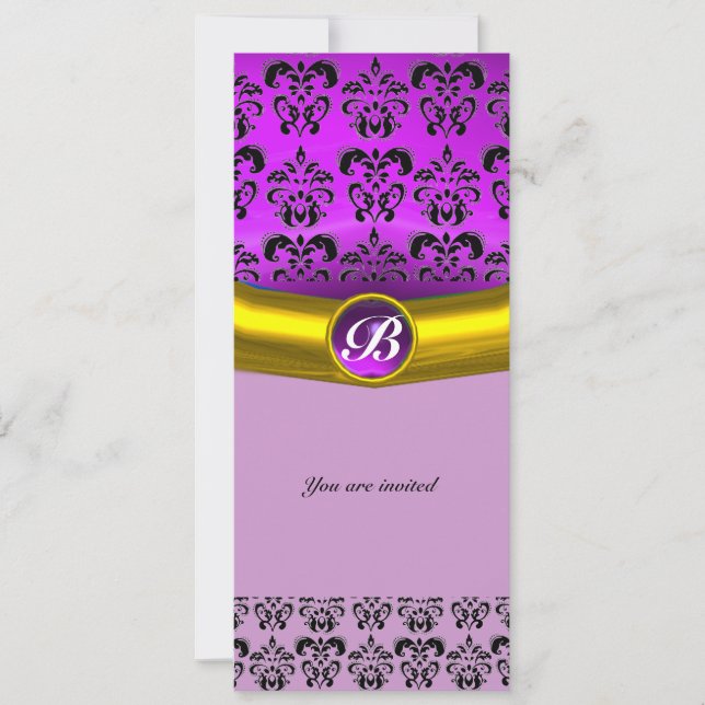 DAMASK GEM STONE MONOGRAM purple violet Invitation (Front)